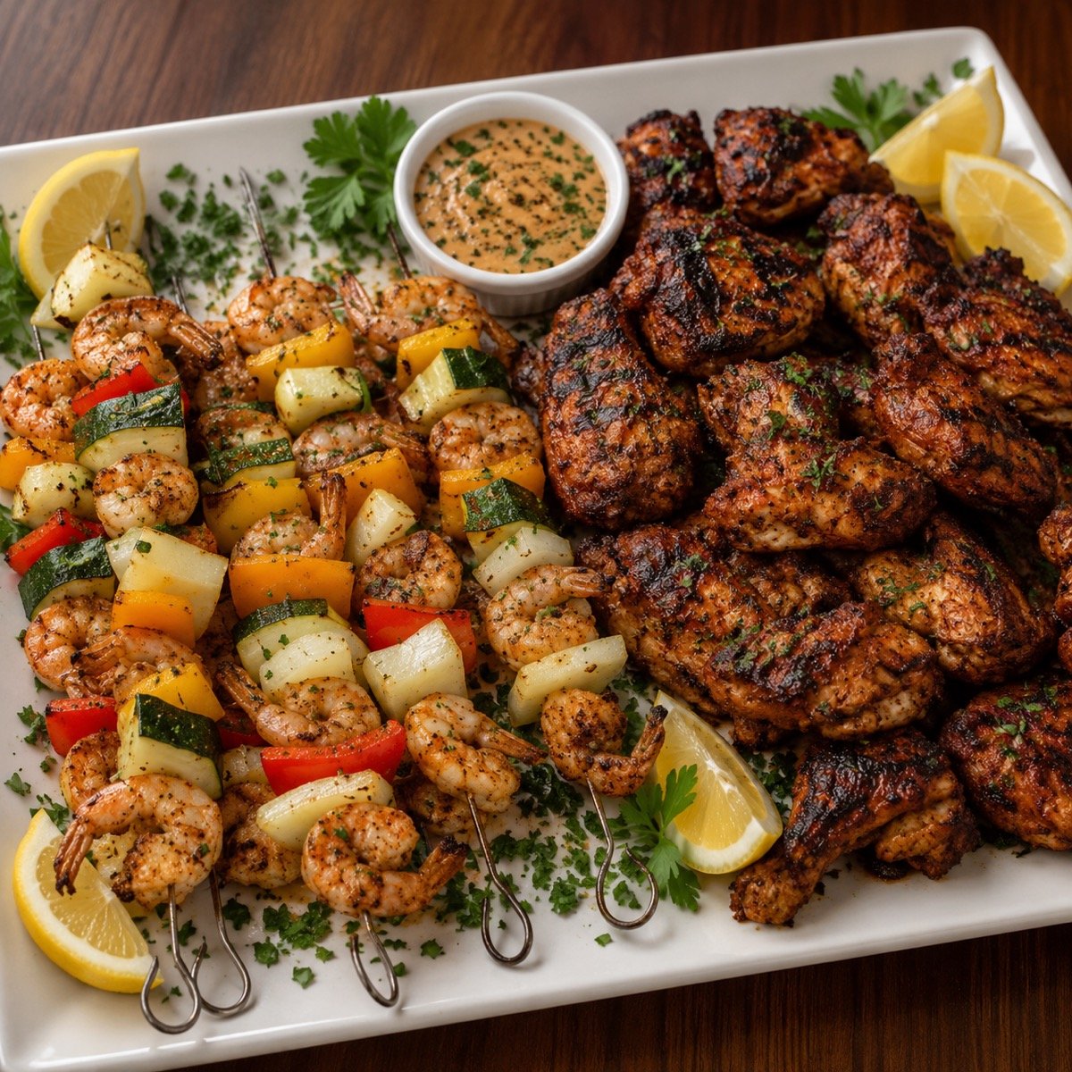 Grilled shrimp and chicken feast